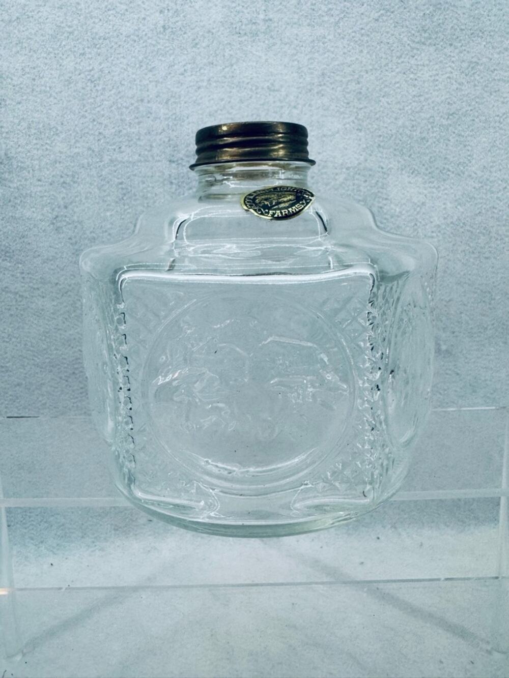 EUC Vintage Lamplight Farms Clear Glass Oil Lamp Base Hexagonal Horse & Buggy